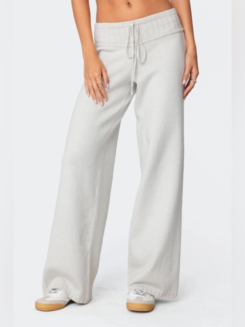Edikted Knit Lounge Pants Light Gray Medium Wide Leg Cozy Y2K Sweats